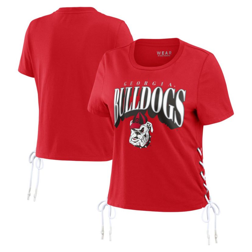 NCAA Georgia Bulldogs Side Lace-Up Modest Crop T-Shirt