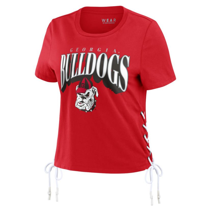 NCAA Georgia Bulldogs Side Lace-Up Modest Crop T-Shirt
