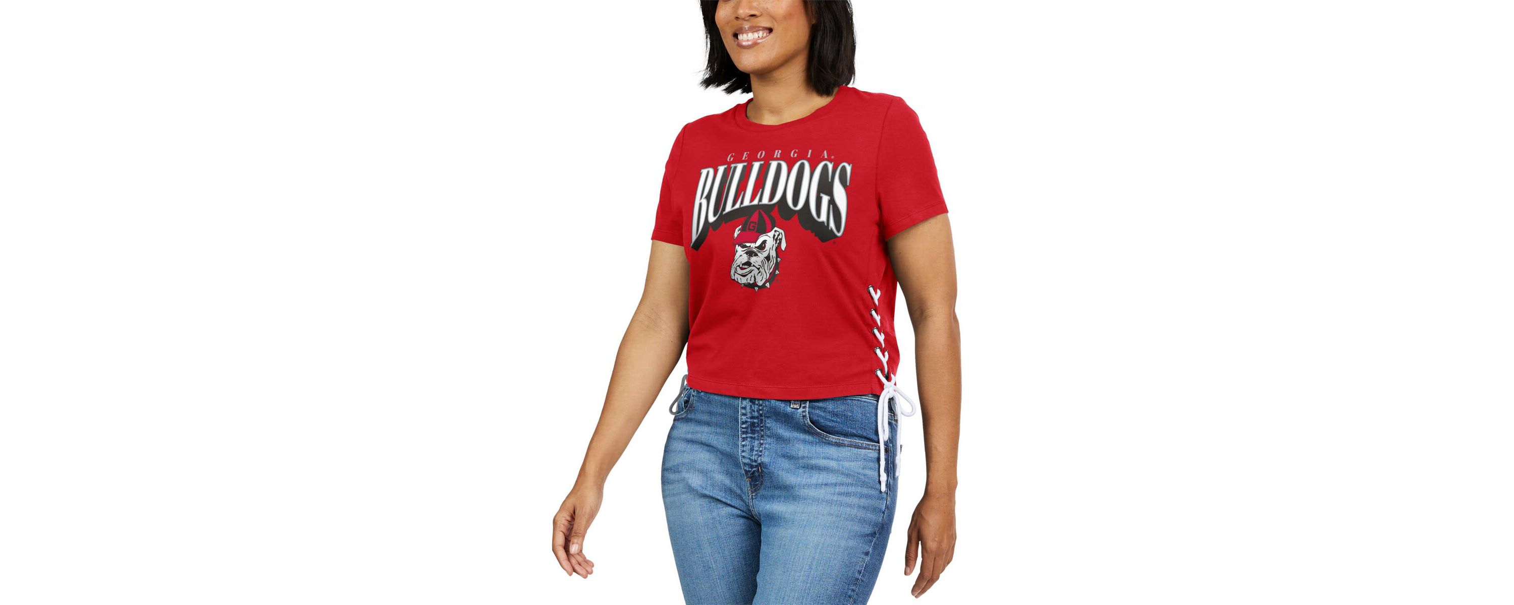 NCAA Georgia Bulldogs Side Lace-Up Modest Crop T-Shirt