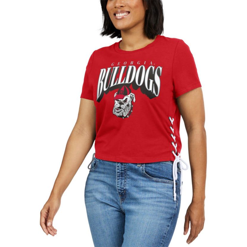 NCAA Georgia Bulldogs Side Lace-Up Modest Crop T-Shirt