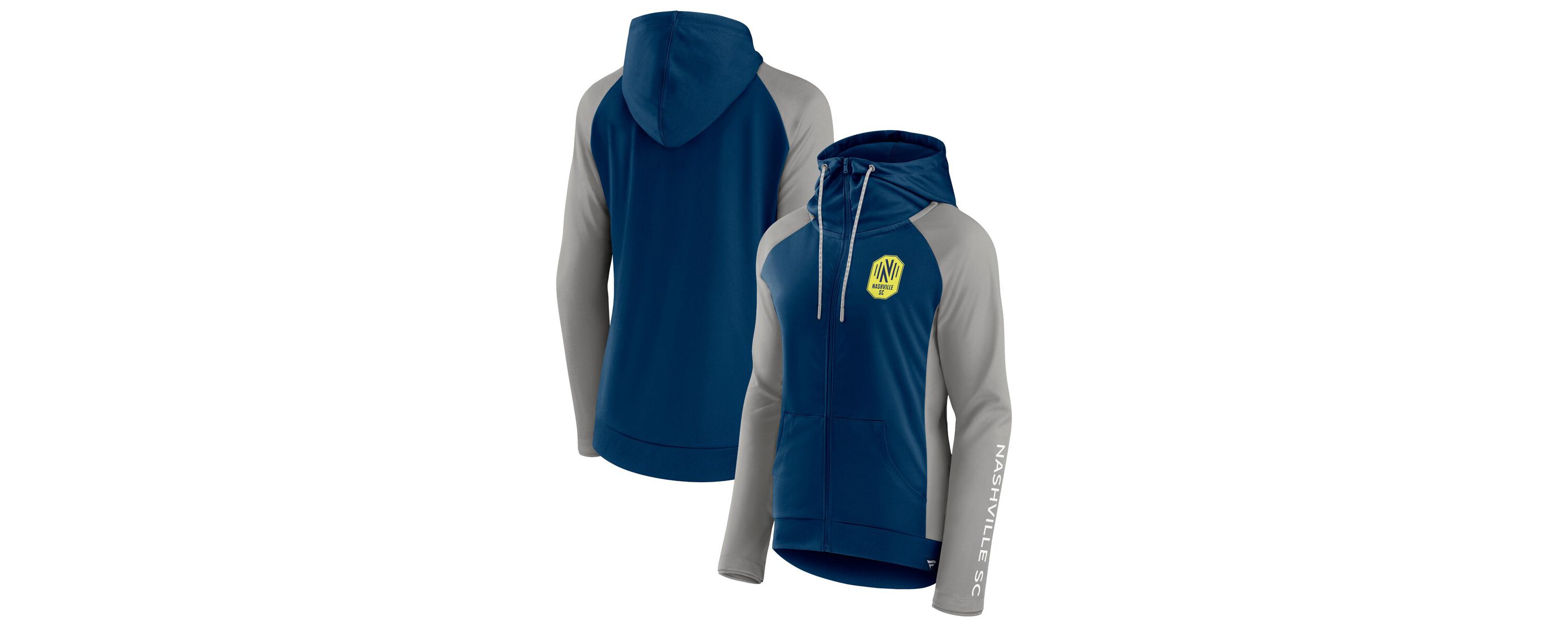 MLS Fanatics Navy/Gray Nashville SC Iconic Raglan Full-Zip Hoodie Jacket