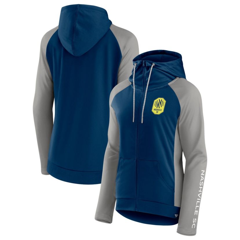 MLS Fanatics Navy/Gray Nashville SC Iconic Raglan Full-Zip Hoodie Jacket