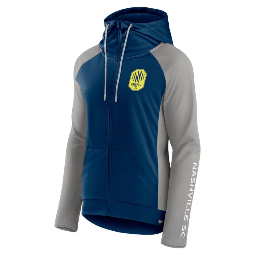 MLS Fanatics Navy/Gray Nashville SC Iconic Raglan Full-Zip Hoodie Jacket