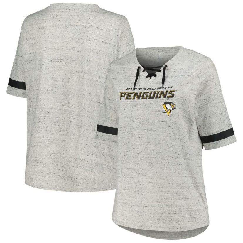 NHL Fanatics Pittsburgh Penguins Plus Size Lace-Up T-Shirt