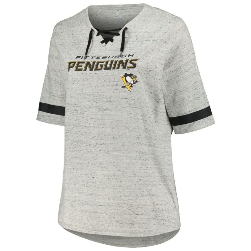 NHL Fanatics Pittsburgh Penguins Plus Size Lace-Up T-Shirt