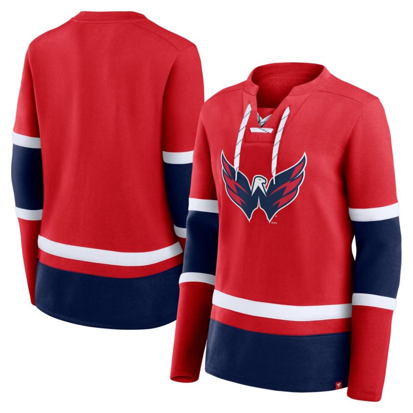 NHL Fanatics Washington Capitals Prime Time Lace-Up Long Sleeve T-Shirt