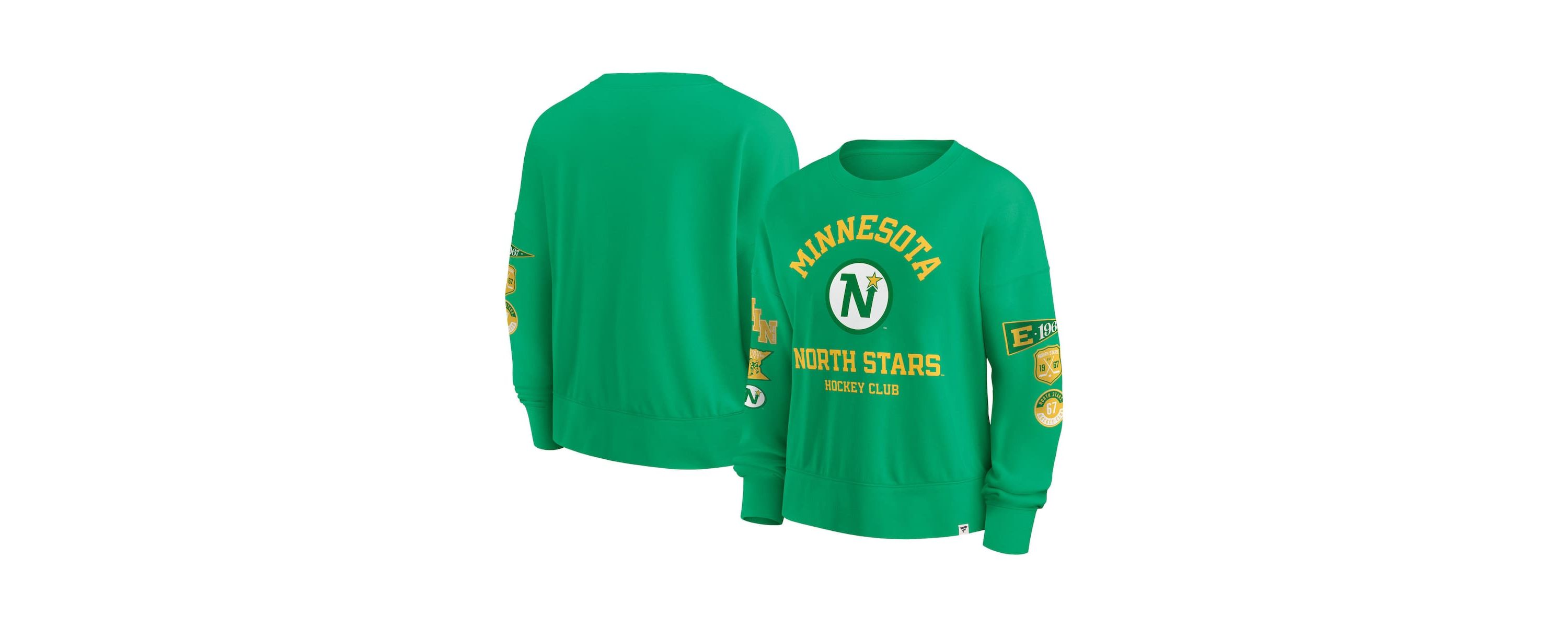 Vintage Hockey Fanatics Kelly Minnesota North Stars Oversized Vintage Go Team Pullover Sweatshirt