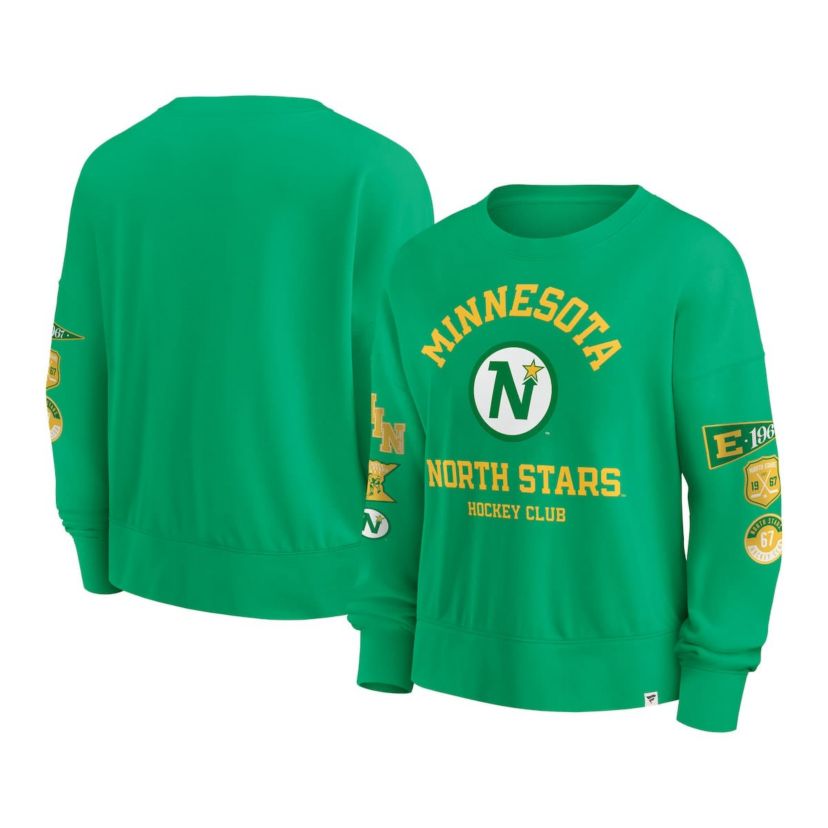 Vintage Hockey Fanatics Kelly Minnesota North Stars Oversized Vintage Go Team Pullover Sweatshirt