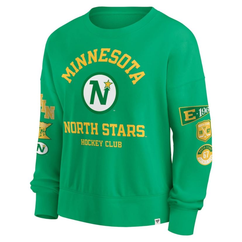 Vintage Hockey Fanatics Kelly Minnesota North Stars Oversized Vintage Go Team Pullover Sweatshirt