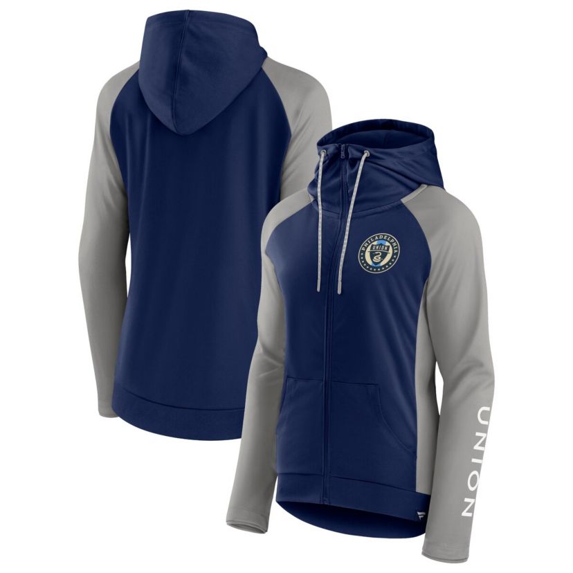 MLS Fanatics Navy/Gray Philadelphia Union Iconic Raglan Full-Zip Hoodie