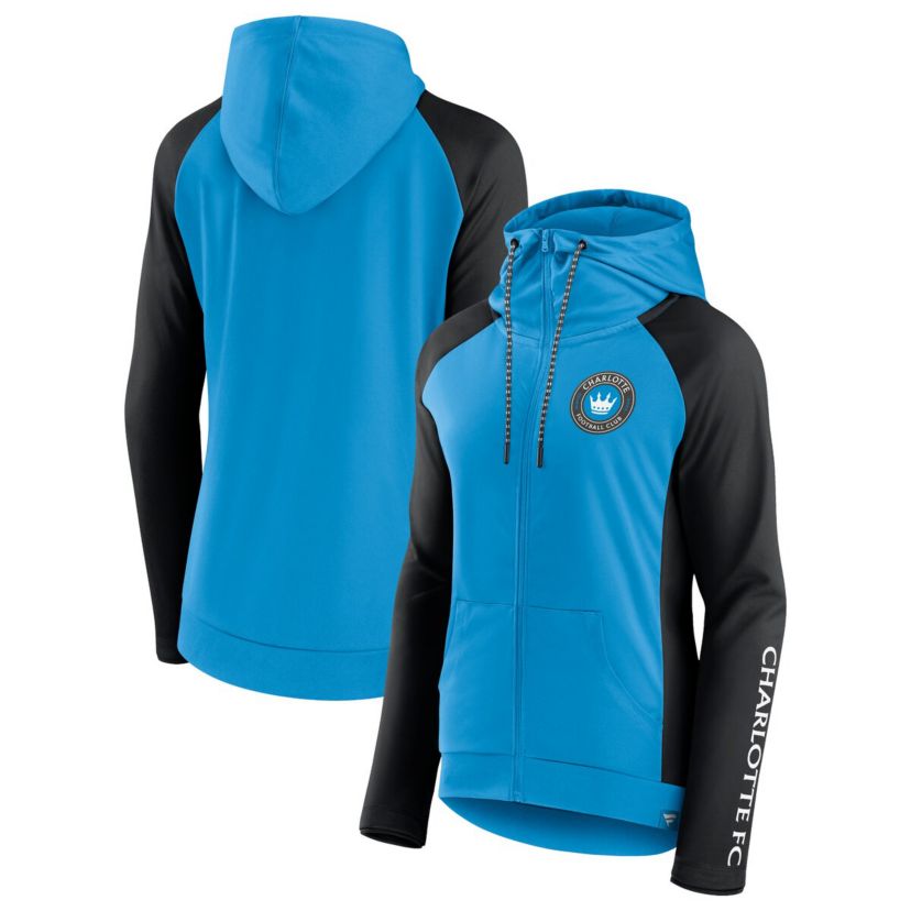 MLS Fanatics Blue/Black Charlotte FC Iconic Raglan Full-Zip Hoodie
