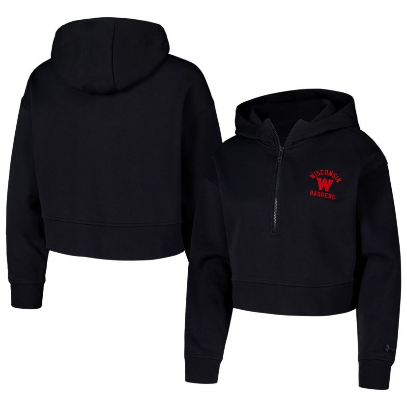 NCAA Under Armour Wisconsin Badgers Inline Modest Cropped Half-Zip Hoodie