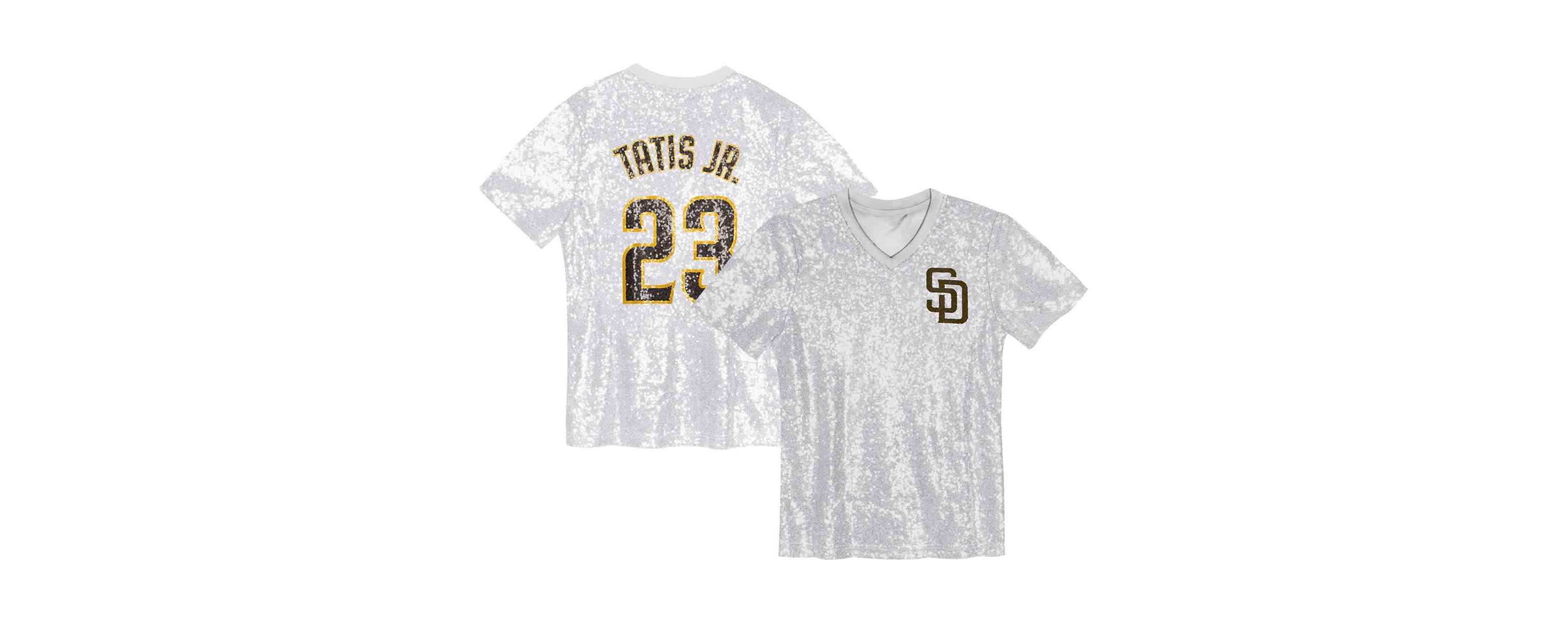 MLB Juniors Fernando Tatis Jr. San Diego Padres Name & Number Sequin V-Neck Top