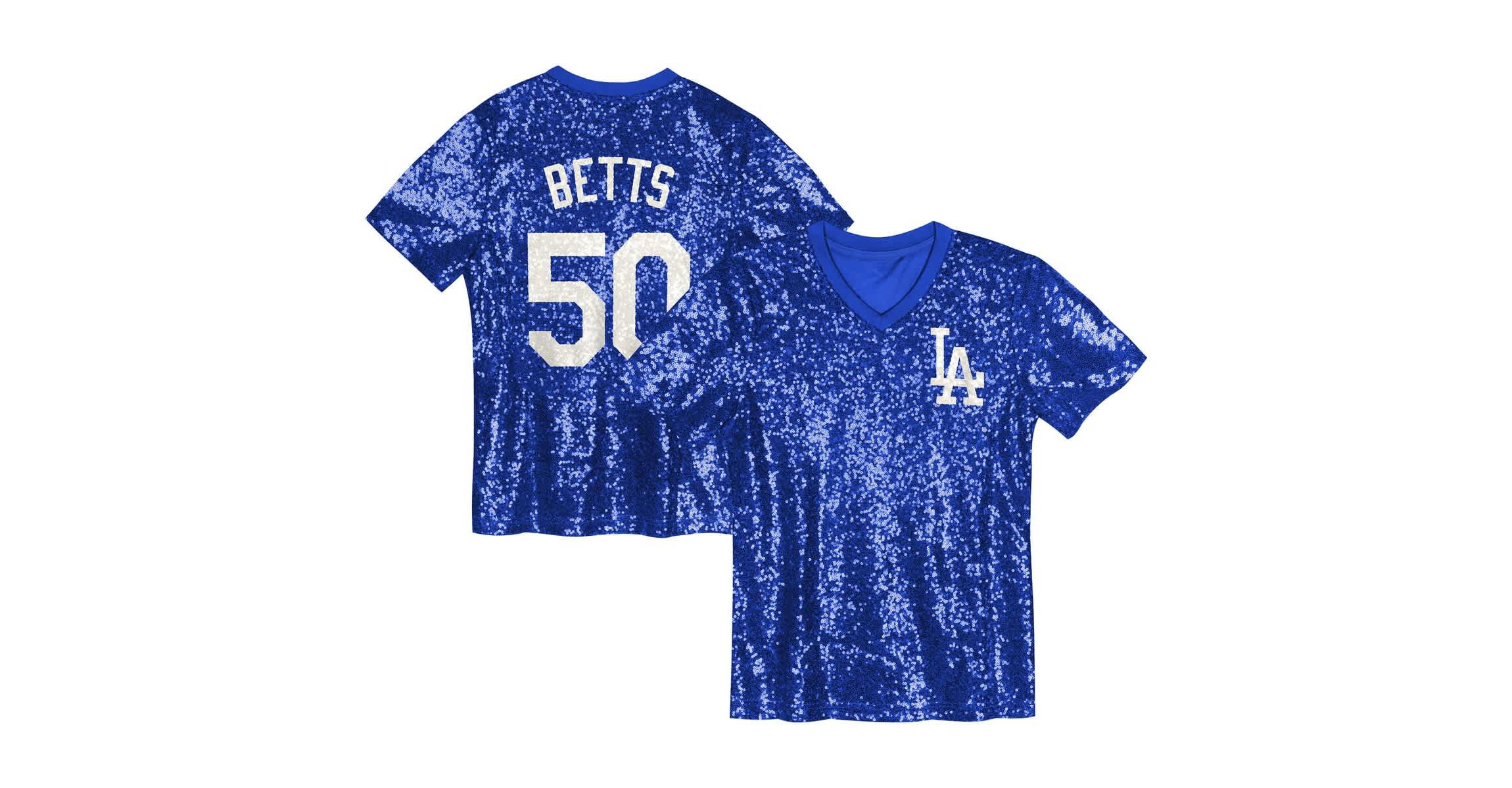 MLB Juniors Mookie Betts Los Angeles Dodgers Name & Number Sequin V-Neck Top