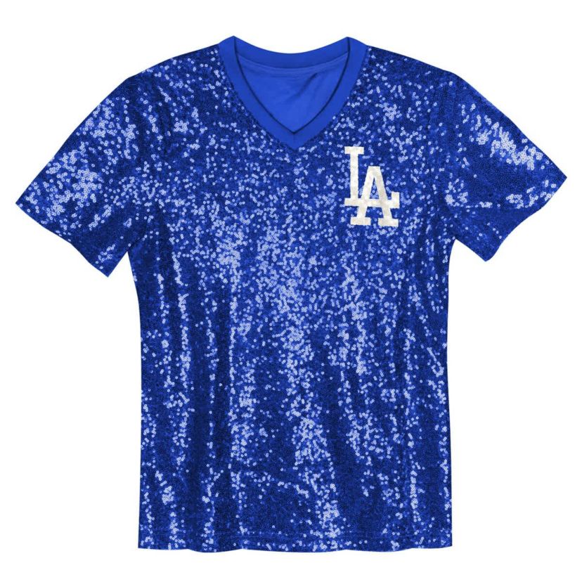 MLB Juniors Mookie Betts Los Angeles Dodgers Name & Number Sequin V-Neck Top