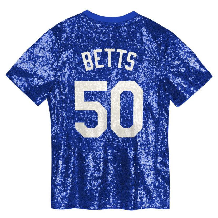 MLB Juniors Mookie Betts Los Angeles Dodgers Name & Number Sequin V-Neck Top