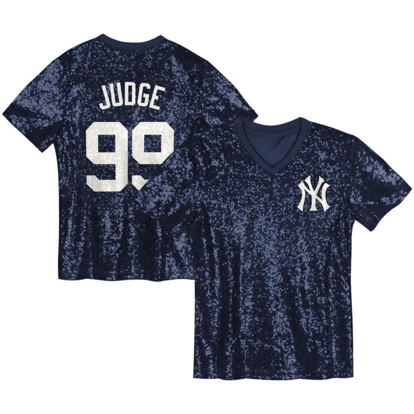 MLB Juniors Aaron Judge New York Yankees Name & Number Sequin V-Neck Top