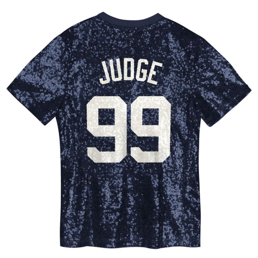 MLB Juniors Aaron Judge New York Yankees Name & Number Sequin V-Neck Top
