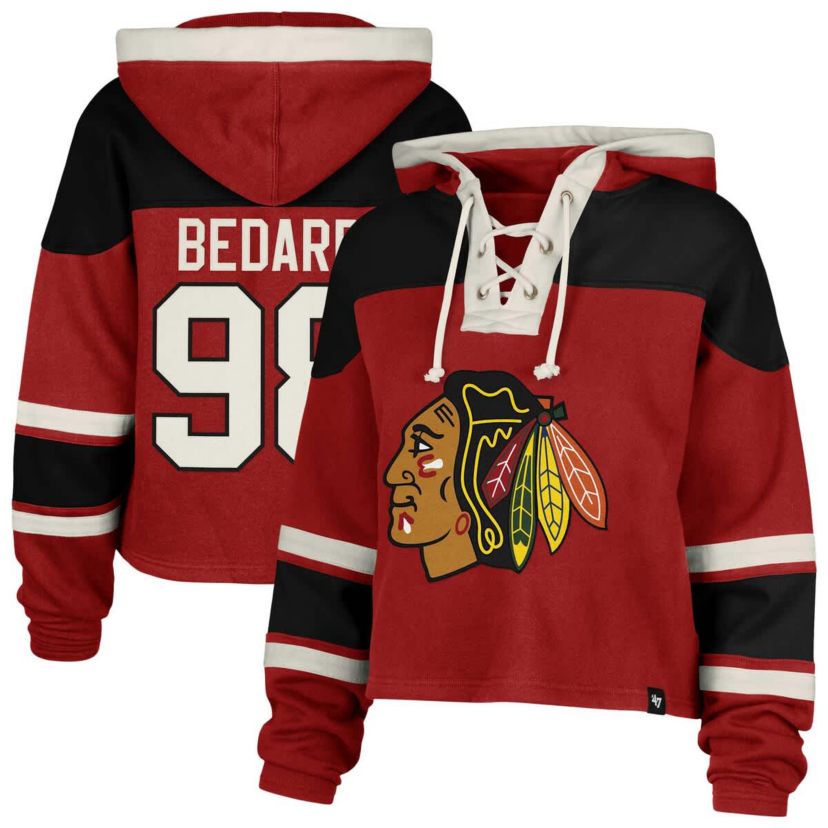 NHL Connor Bedard Chicago Blackhawks Superior Lacer Cropped Pullover Hoodie