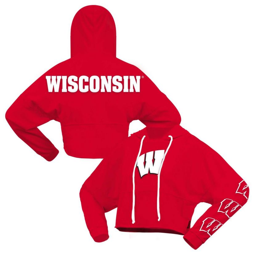NCAA Wisconsin Badgers Oversized Cropped Pullover Hoodie