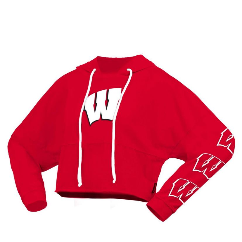 NCAA Wisconsin Badgers Oversized Cropped Pullover Hoodie