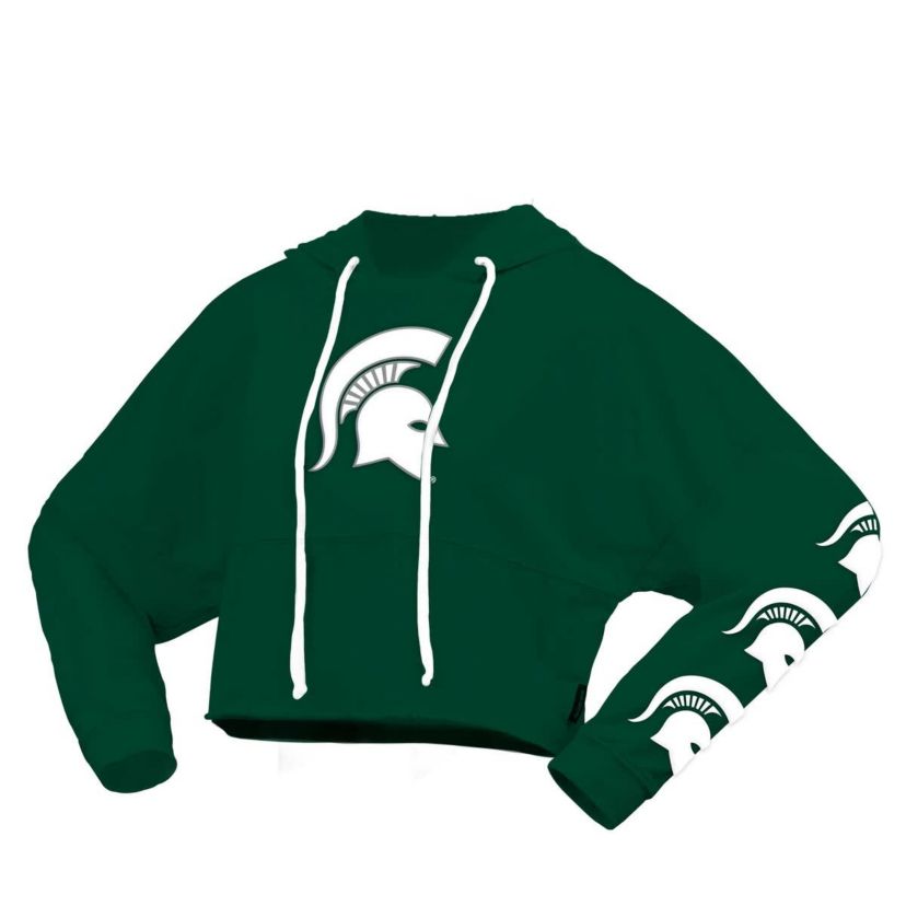 NCAA Michigan State Spartans Oversized Cropped Pullover Hoodie