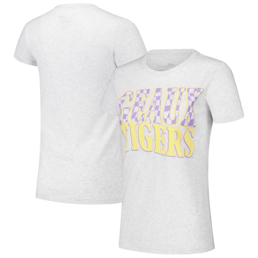 NCAA LSU Tigers Checkered Team Name Wavy Tri-Blend T-Shirt