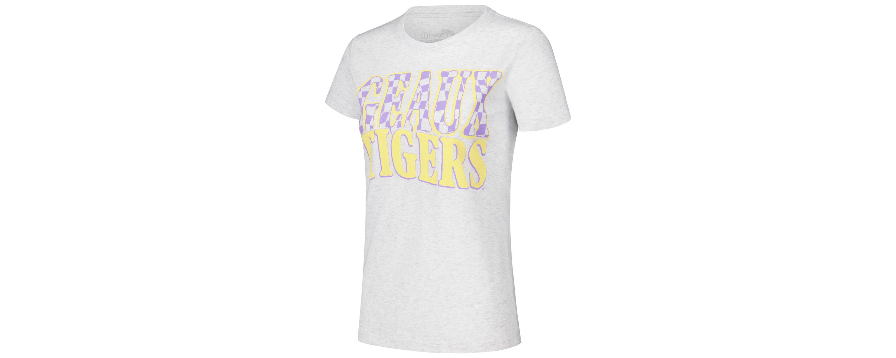 NCAA LSU Tigers Checkered Team Name Wavy Tri-Blend T-Shirt