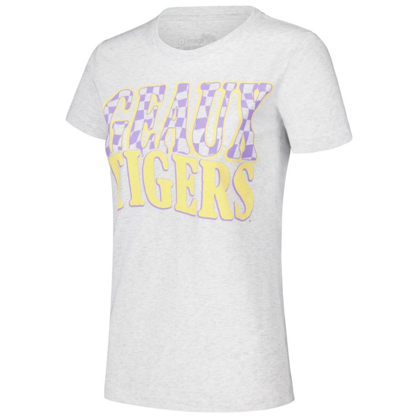 NCAA LSU Tigers Checkered Team Name Wavy Tri-Blend T-Shirt