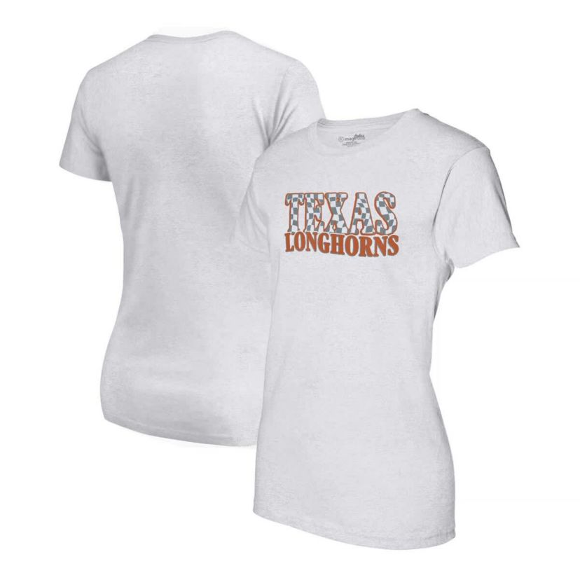 NCAA Texas Longhorns Checkered Team Name Wavy Tri-Blend T-Shirt