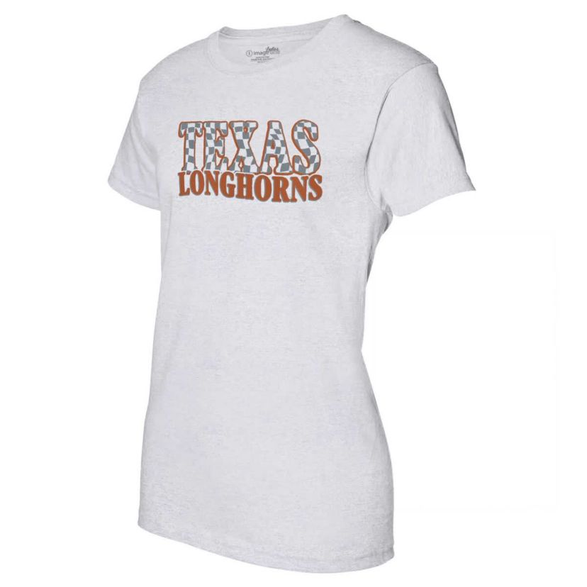 NCAA Texas Longhorns Checkered Team Name Wavy Tri-Blend T-Shirt