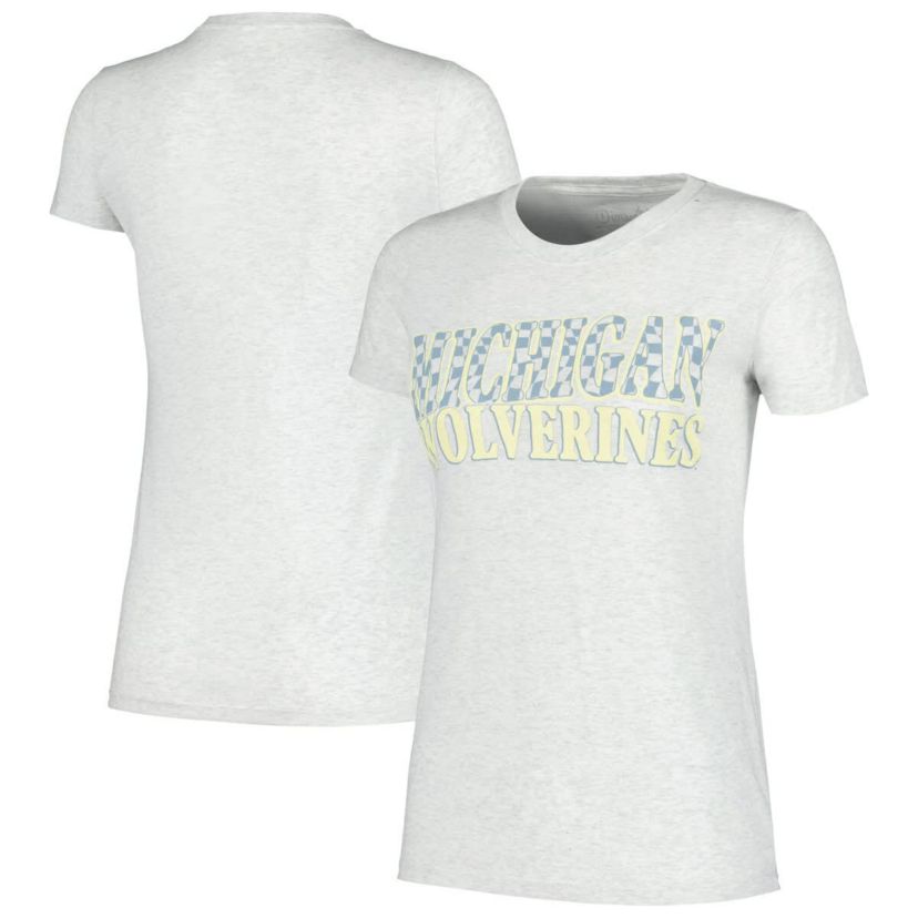 NCAA Michigan Wolverines Checkered Team Name Wavy Tri-Blend T-Shirt