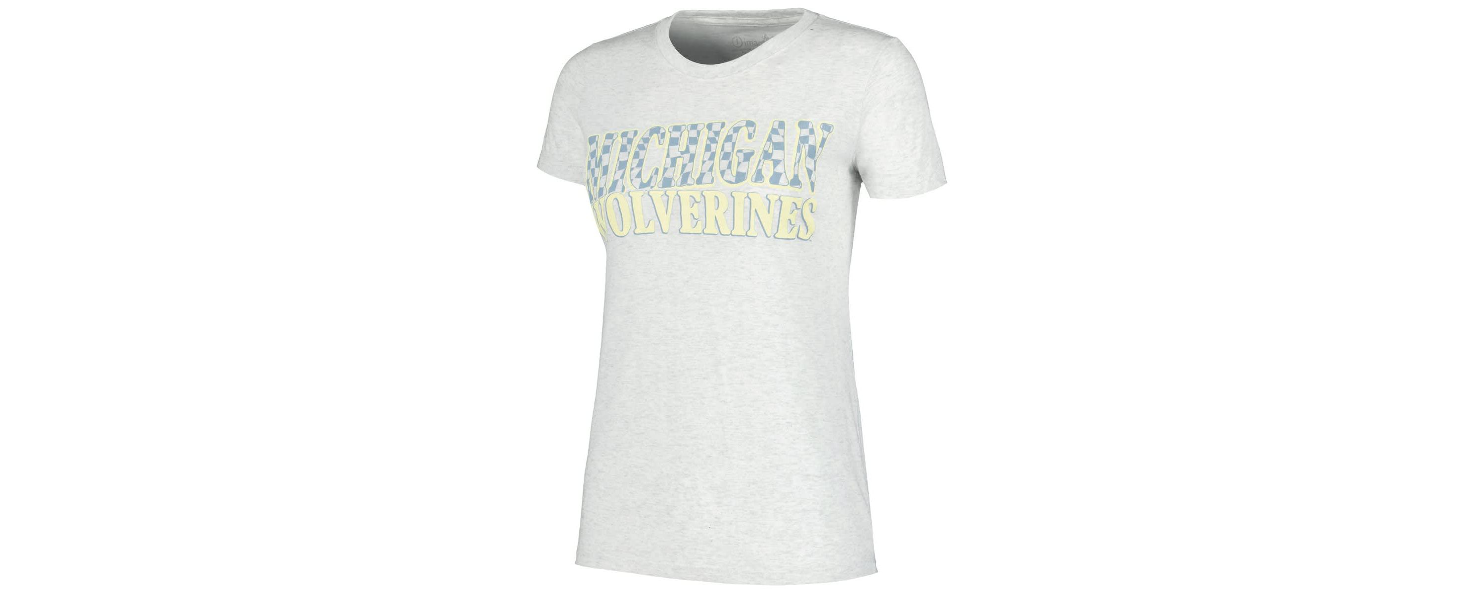 NCAA Michigan Wolverines Checkered Team Name Wavy Tri-Blend T-Shirt
