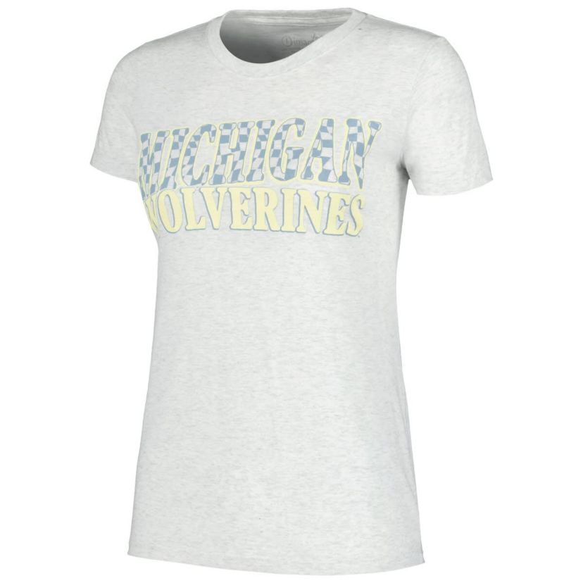 NCAA Michigan Wolverines Checkered Team Name Wavy Tri-Blend T-Shirt