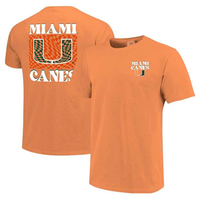 Miami (FL) Hurricanes NCAA Miami Hurricanes Checkered Mascot T-Shirt