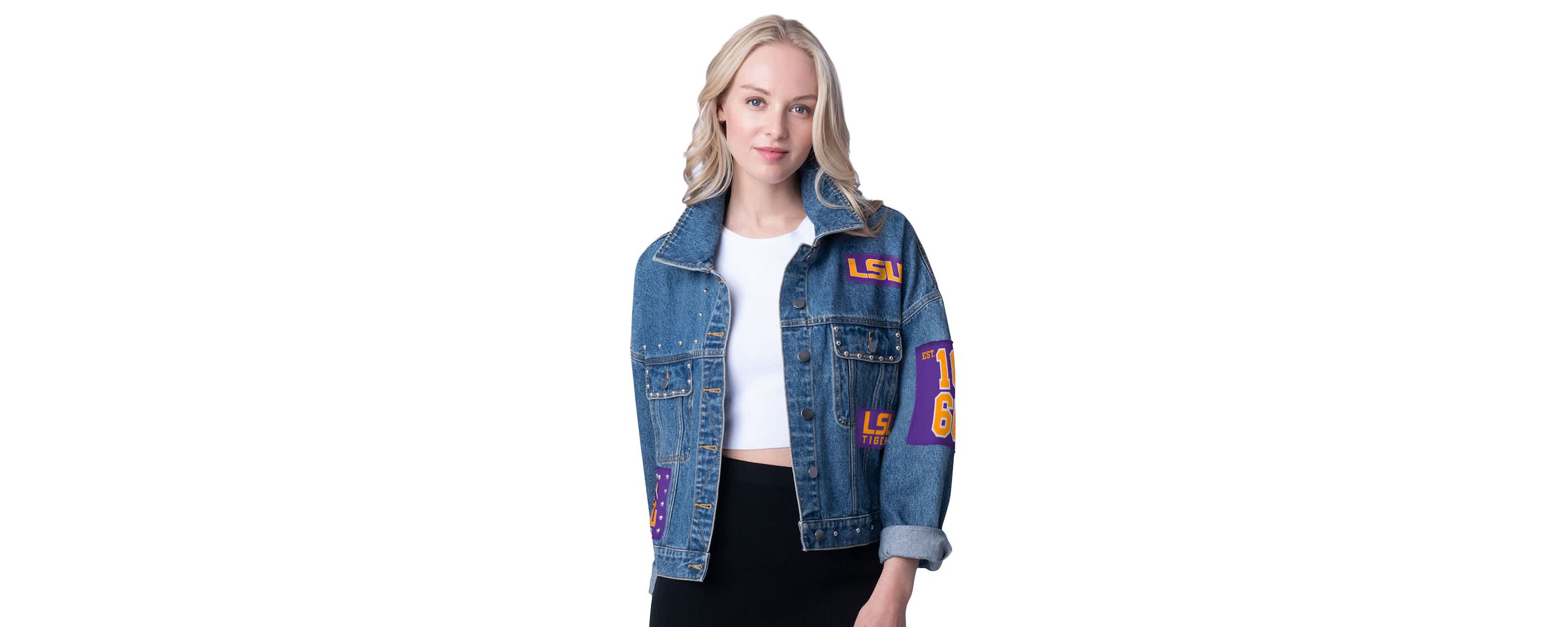 NCAA LSU Tigers Game Ball Patches and Studs Full-Button Jacket