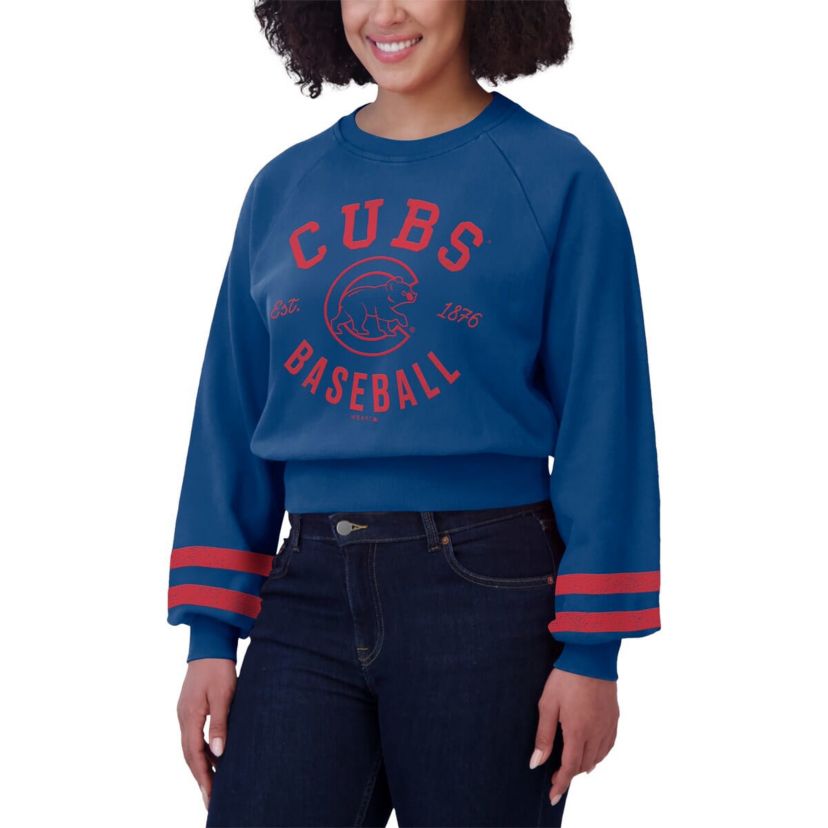 MLB Chicago Cubs Vintage Washed Cropped Pullover Sweatshirt