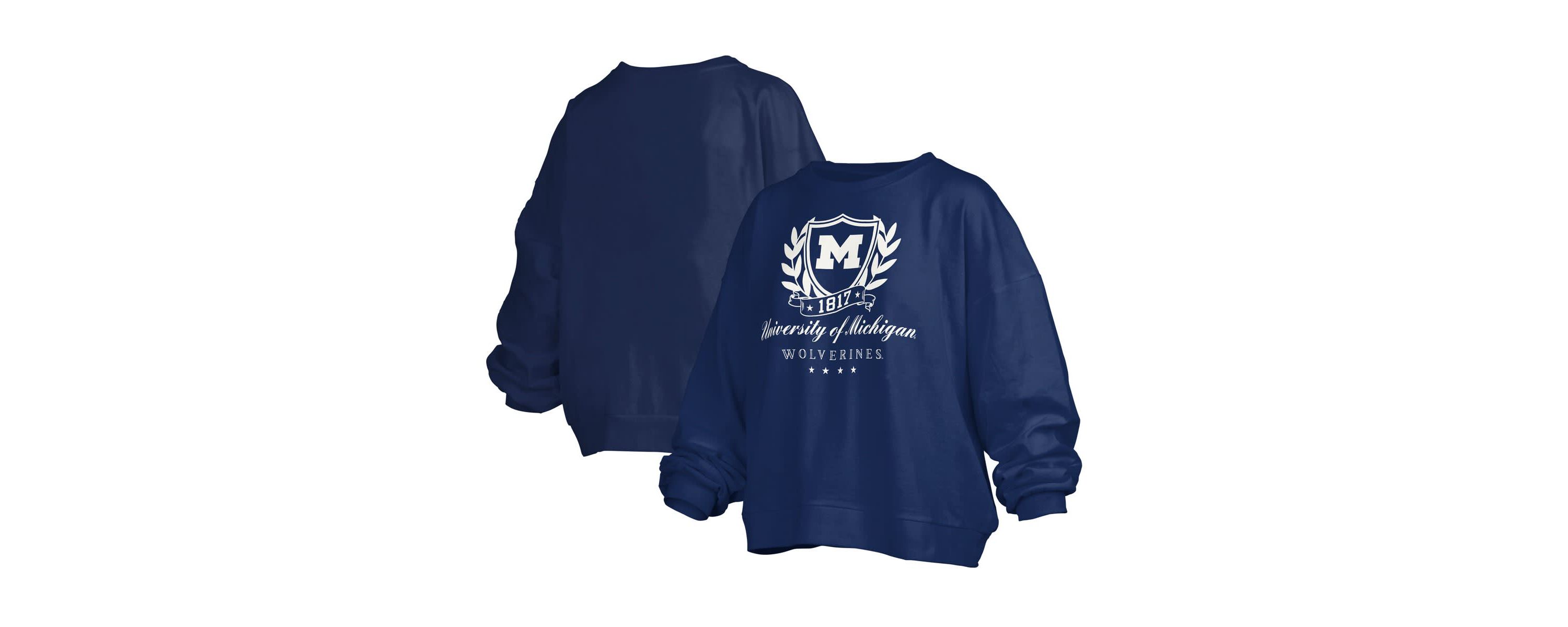 NCAA Michigan Wolverines Big Aug Script Janice Oversized Pullover Sweatshirt