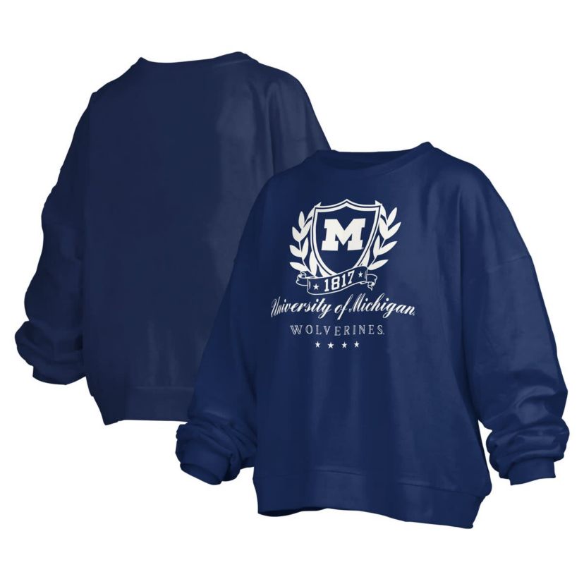 NCAA Michigan Wolverines Big Aug Script Janice Oversized Pullover Sweatshirt