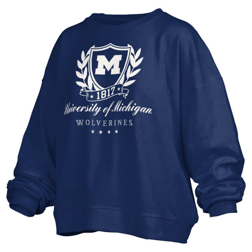 NCAA Michigan Wolverines Big Aug Script Janice Oversized Pullover Sweatshirt