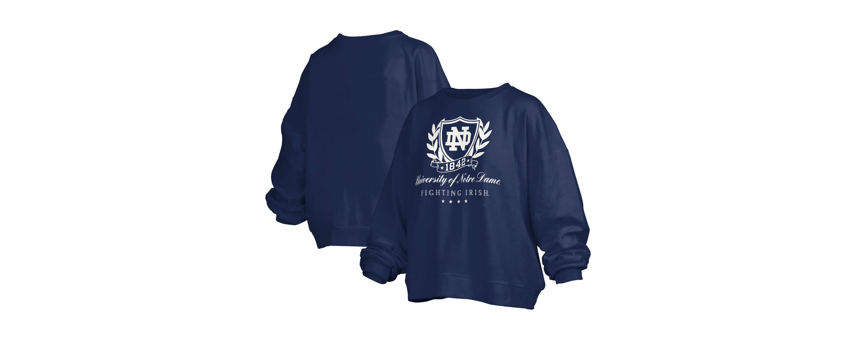 NCAA Notre Dame Fighting Irish Big Aug Script Janice Oversized Pullover Sweatshirt