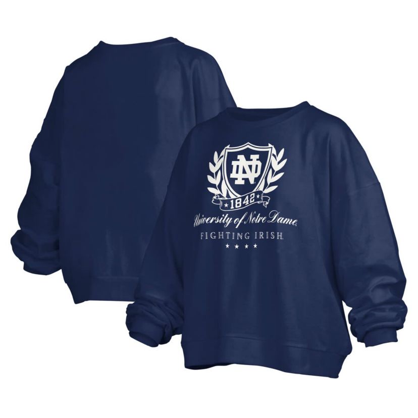 NCAA Notre Dame Fighting Irish Big Aug Script Janice Oversized Pullover Sweatshirt
