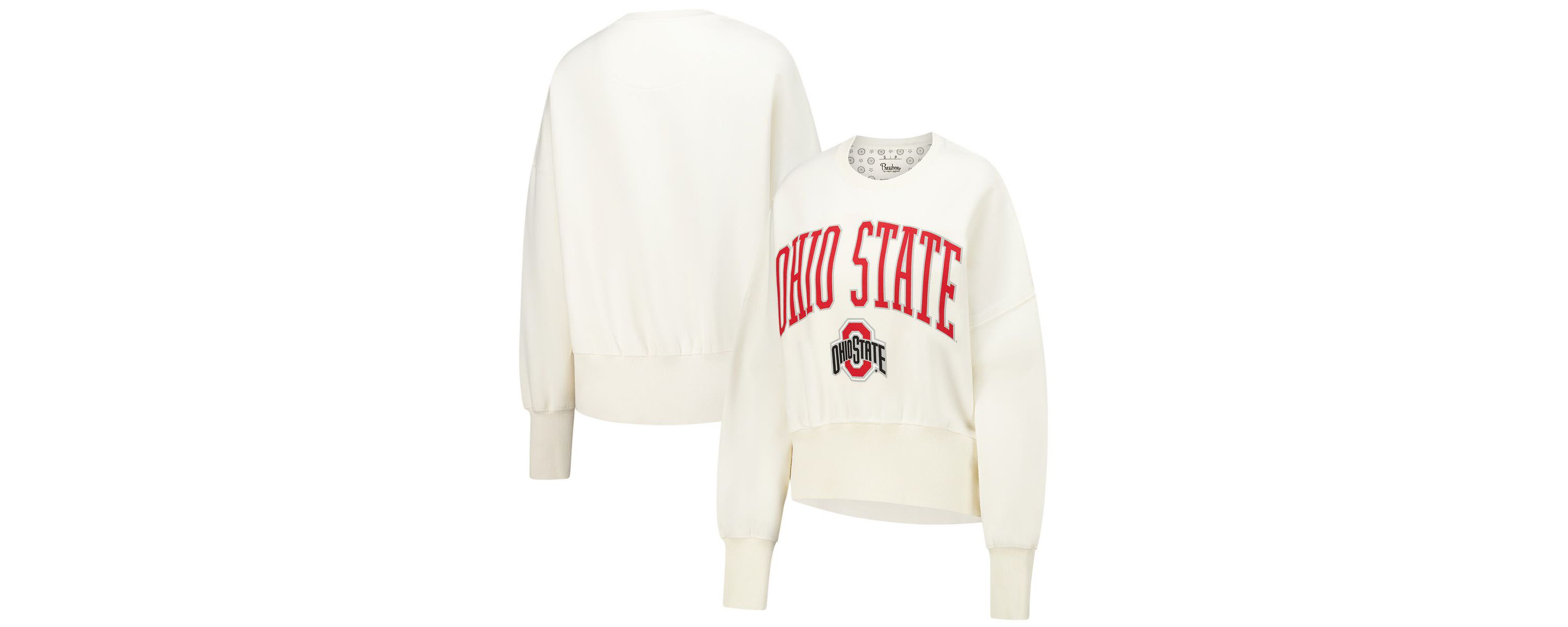 NCAA Ivory Ohio State Buckeyes Oversized Waist-Length Crewneck Sweatshirt