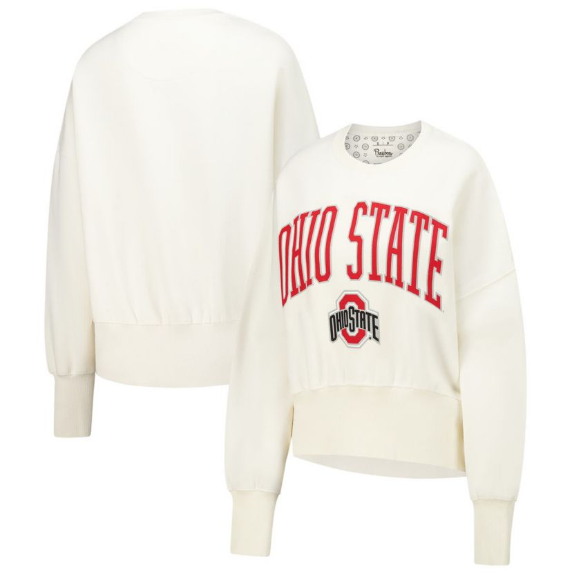 NCAA Ivory Ohio State Buckeyes Oversized Waist-Length Crewneck Sweatshirt