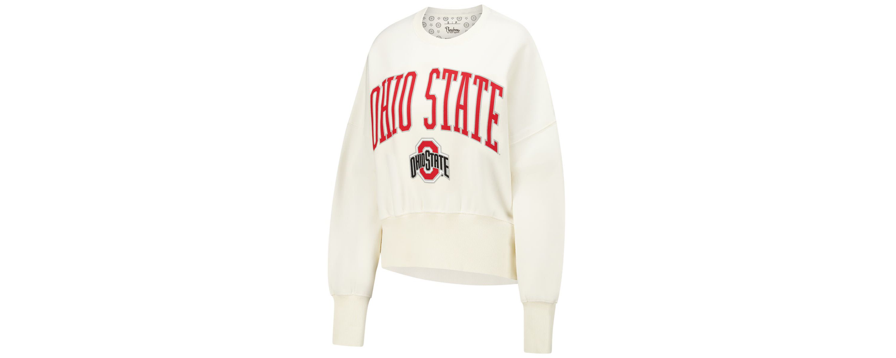 NCAA Ivory Ohio State Buckeyes Oversized Waist-Length Crewneck Sweatshirt