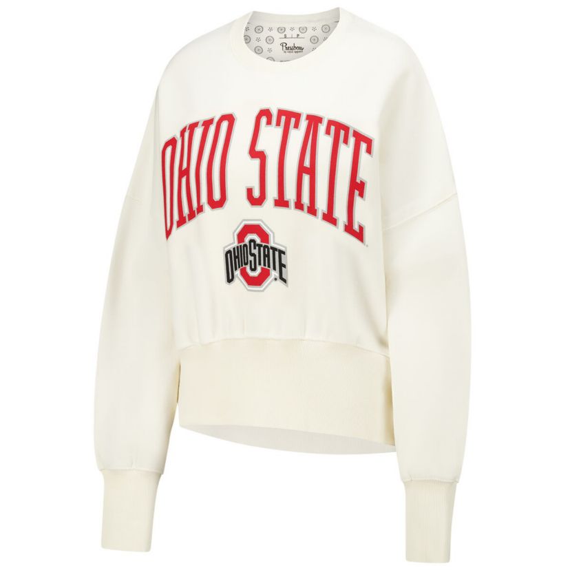 NCAA Ivory Ohio State Buckeyes Oversized Waist-Length Crewneck Sweatshirt