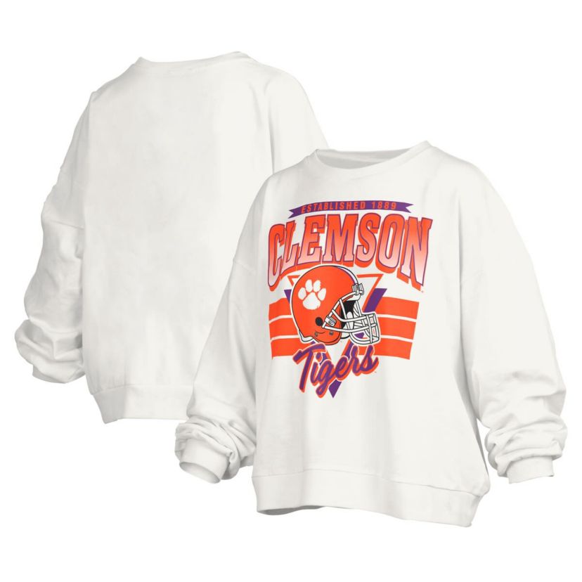 NCAA Clemson Tigers Janice Retro Logo Oversized Pullover Sweatshirt