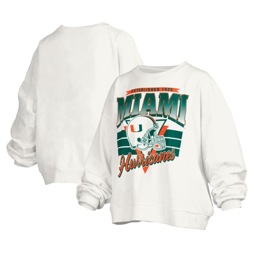 Miami (FL) Hurricanes NCAA Miami Hurricanes Janice Retro Logo Oversized Pullover Sweatshirt