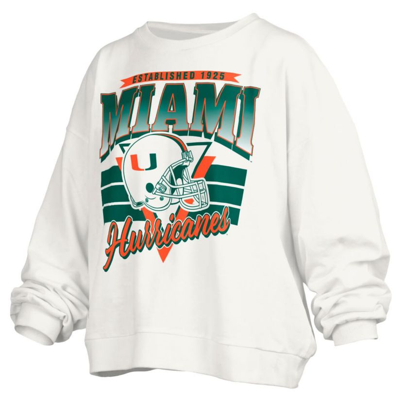 Miami (FL) Hurricanes NCAA Miami Hurricanes Janice Retro Logo Oversized Pullover Sweatshirt