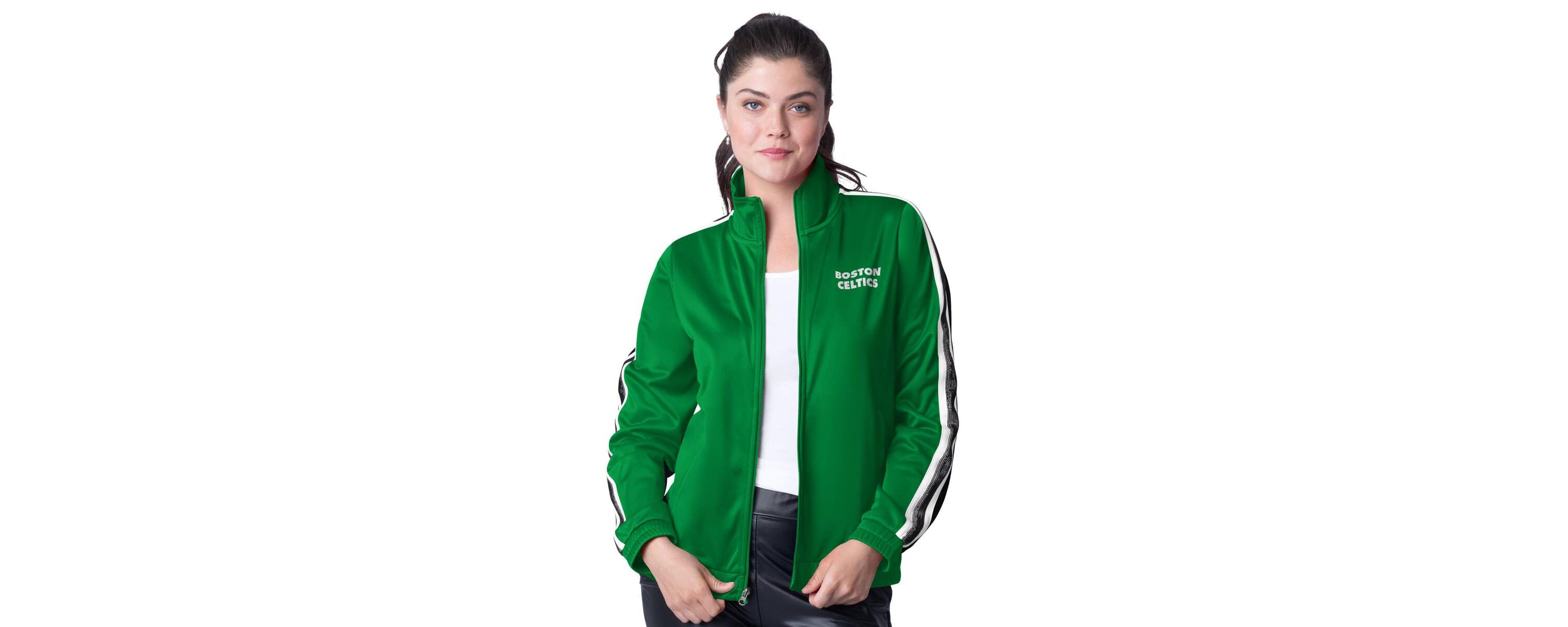 NBA Kelly Green/Gray Boston Celtics Rebel Sequin Bling Full-Zip Track Jacket